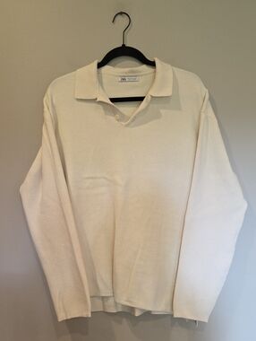 Zara Men Cream Polo-Collar Sweater